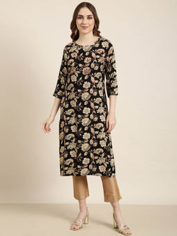 SHOWOFF - Women's Black Floral Straight Kurta