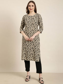 SHOWOFF - Women's Beige Floral Straight Kurta