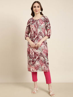 SHOWOFF - Women's Maroon Printed Straight Kurta