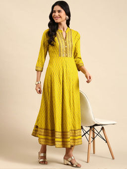 SHOWOFFFF - Women's Lime Green Printed Straight Kurta