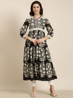 SHOWOFF - Women's Black Floral Anarkali Kurta