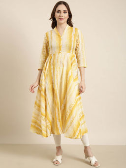 SHOWOFF - Women's Yellow Printed Anarkali Kurta
