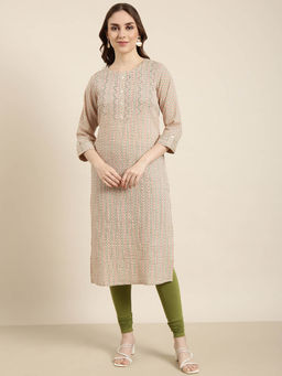 SHOWOFF - Women's Peach Printed Straight Kurta