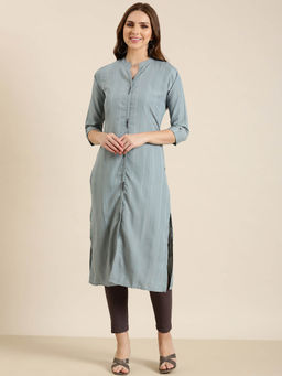 SHOWOFF - Women's Grey Woven Straight Kurta