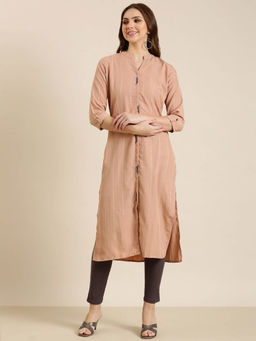 SHOWOFF - Women's Peach Woven Straight Kurta