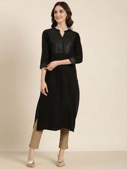 SHOWOFFFF - Women's Black Embellished Straight Kurta