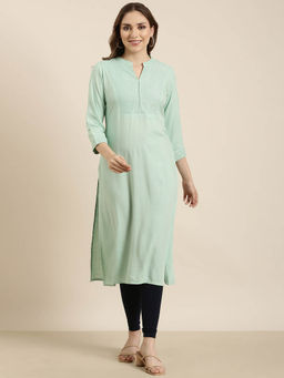 SHOWOFF - Women's Sea Green Solid Straight Kurta
