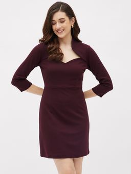 Kibo - Womens Maroon Plunge Neck Bodycon Dress