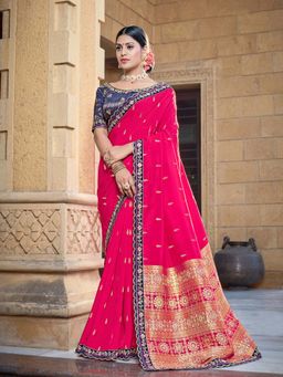 Odette - Pink Colour Pure Viscose Weaved Silk Embroidered Saree with Unstitched Blouse
