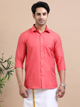 TATTVA - Men Peach Toned Art Silk Casual Shirt