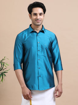 TATTVA - Men Ultramarine Toned Art Silk Casual Shirt