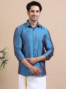 TATTVA - Men Cobalt Blue Toned Art Silk Casual Shirt