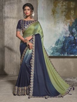 Odette - Green Dual Tone Satin Silk Designer Saree with Unstitched Blouse