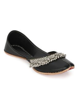 NR by Nidhi Rathi - Ghunghroo Black Embellished Leather Mojaris Flats