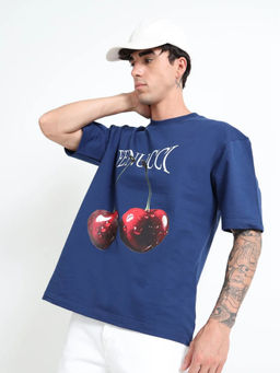 FENUCCI - Navy Blue Cotton Graphic Printed Tshirt