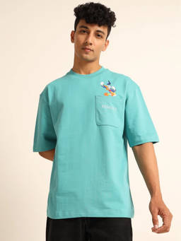 FENUCCI - Men Blue Cotton Printed Tshirt