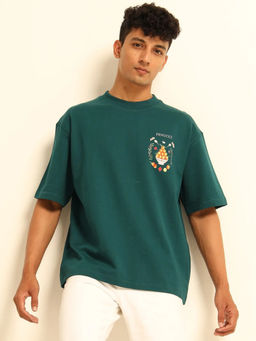 FENUCCI - Men Green Cotton Graphic Printed Tshirt