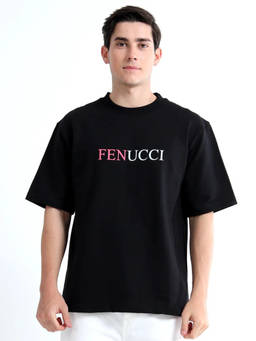 FENUCCI - Men Black Cotton Typography Printed Tshirt