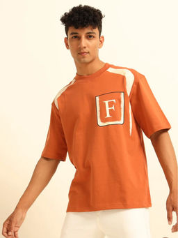 FENUCCI - Orange Cotton Colorblock Tshirt