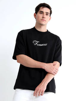 FENUCCI - Black Cotton Graphic Printed Tshirt