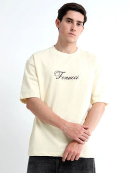 FENUCCI - Yellow Cotton Graphic Printed Tshirt