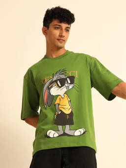 FENUCCI - Green Cotton Graphic Printed Tshirt