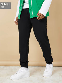 Styli - Black Slim Fit Joggers Elasticated Cuffed In French Terry Fabric