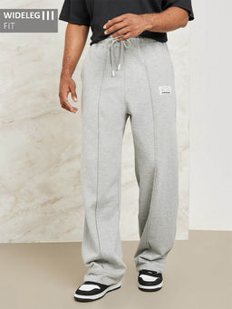 Styli - Heavy Fleece Pintuck Trackpants with Badge Detail Grey Melange