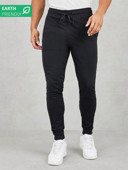 Styli - Earth Friendly Slim Terry Joggers with Welt Pockets and Rib Cuff Black