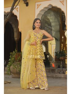 Beautifully designed Yellow top with matching Sharara - Rent main image 0