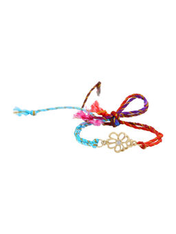 Estele - Gold Plated Floral Designer Rakhi with Crystals & Multi Colored Silk Thread