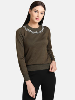 Kazo - Olive Embellished Sweater