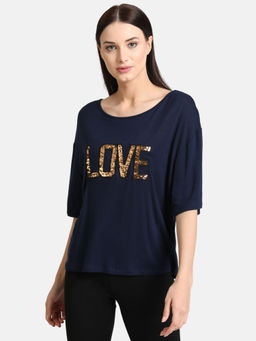 Kazo - Navy Blue Patch Embellished T-Shirt