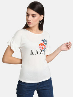Kazo - White Flower Puff T-Shirt
