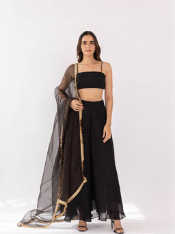 SHAAKHA - Black Kali Bandeau and Palazzo with Dupatta (Set of 3)