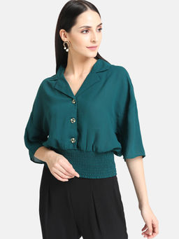 Kazo - Turquoise Smocking Shirt With Button Details