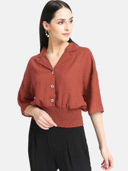 Kazo - Ginger Spice Smocking Shirt With Button Details