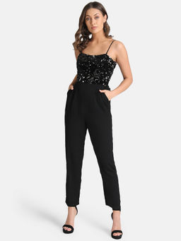 Kazo - Black Velvet Sequin Jumpsuit