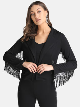 Kazo - Black Sequin Fringes Blazer
