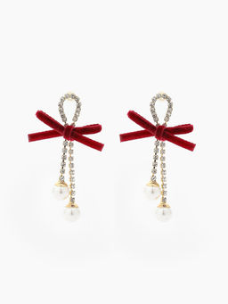 Cider - Faux Pearl & Bowknot Earrings
