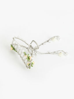 Cider - Metallic Floral & Faux Pearl Decor Tassel Hair Claw