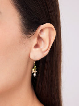 Cider - Flower Decor Faux Pearl Drop Earrings