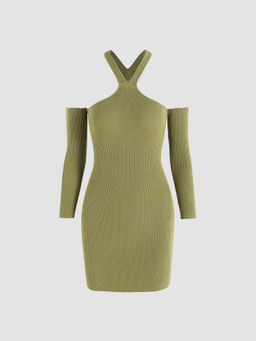 Cider - Knit Rib Halter Drop Shoulder Mini Dress