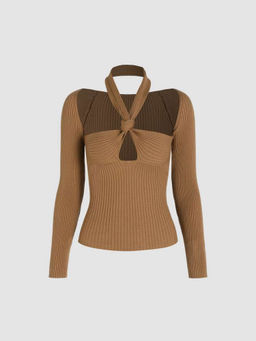 Cider - Rib Knit Knotted Halter Top