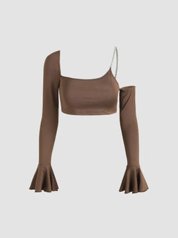Cider - Rhinestone Chain Cut Out Crop Top