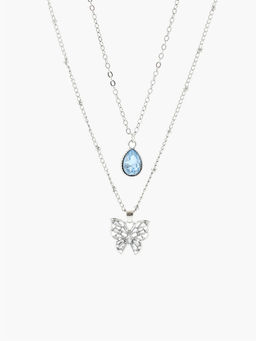 Cider - 2Pcs Butterfly & Rhinestone Decor Necklace