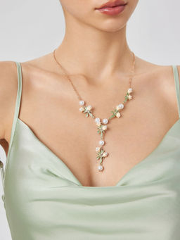 Cider - Flower & Faux Pearl Decor Necklace