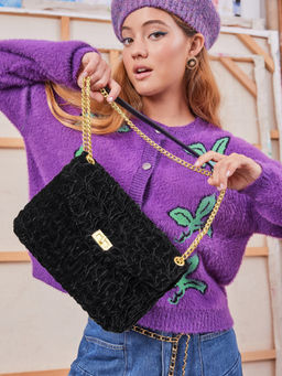 Cider - Velvet Chain Flap Shoulder Bag