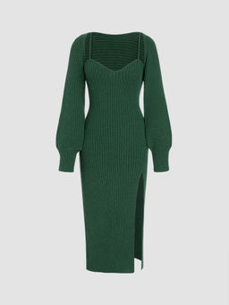 Cider - Knit Solid Cami Split Midi Dress & Shrug