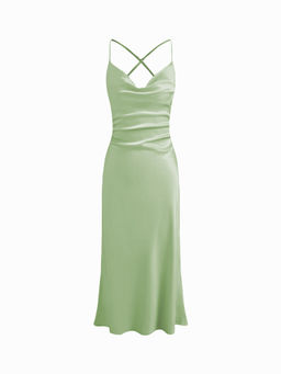 Cider - Satin Cowl Neck Sleeveless Mermaid Midi Dress